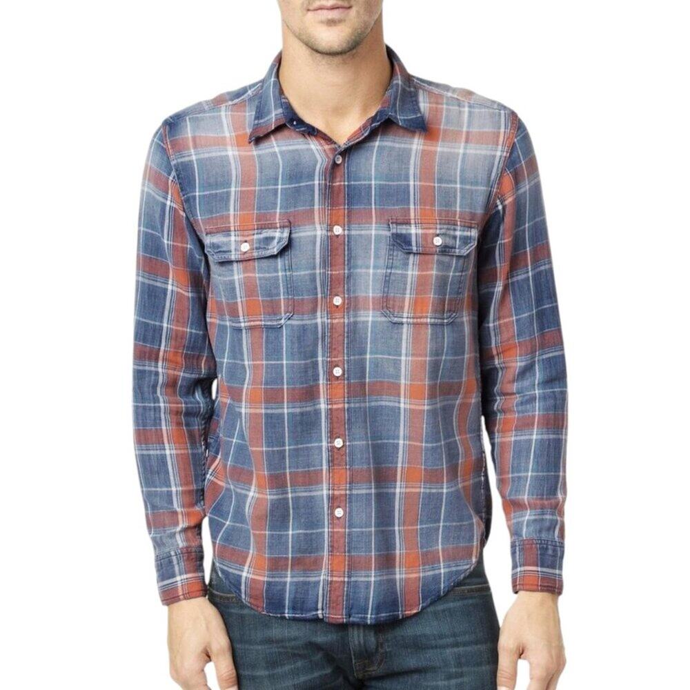 LUCKY BRAND Axe Indigo 2 Pocket Long Sleeve Plaid Shirt SZ L
